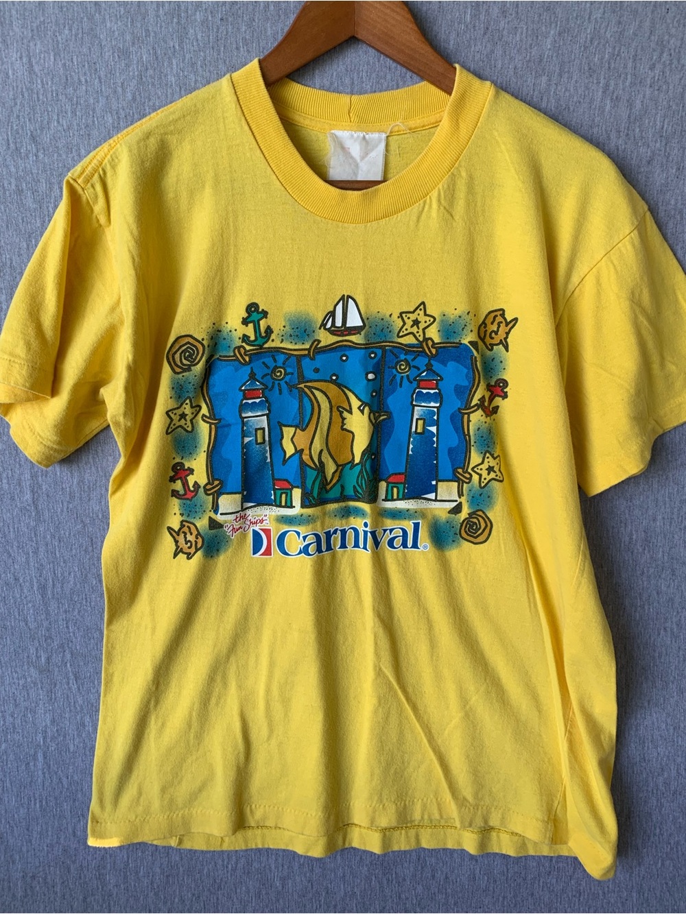 Vintage Carnival Cruise Tee Shirt 90s Single Stitch Fish Ocean Lighthouse Sea